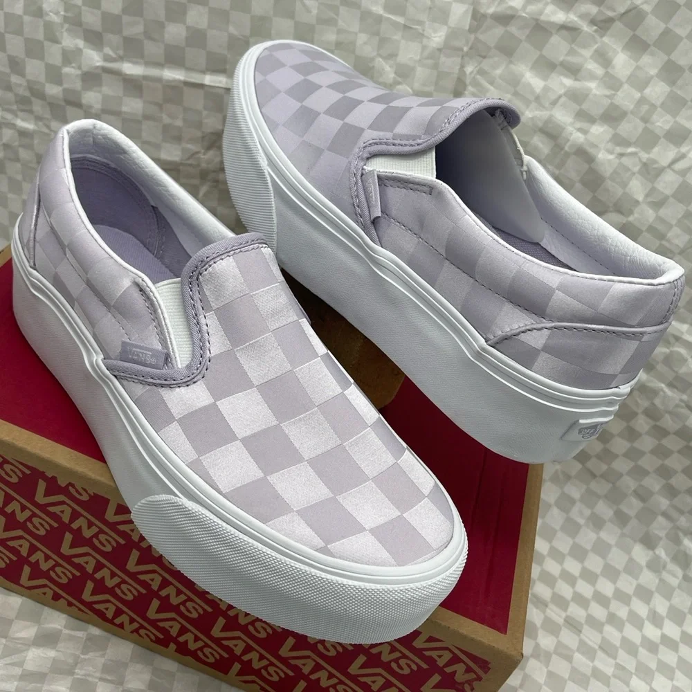 Vans Classic Slip-On Stackform Satin Checkerboard Lilac VN000CN1LLC Platform
